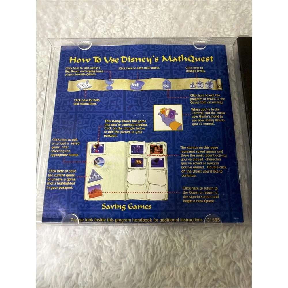 Disney MathQuest With Aladdin 1997 PC CD ROM Game WIN MAC Kids CIB Manual